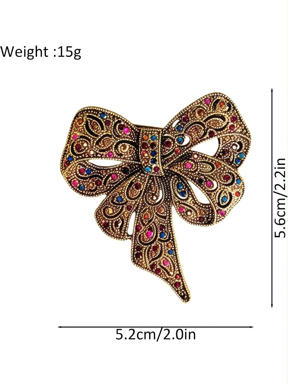 Anthropologie Gold Tone Bow Brooch with Pink, Blue, Orange Gems